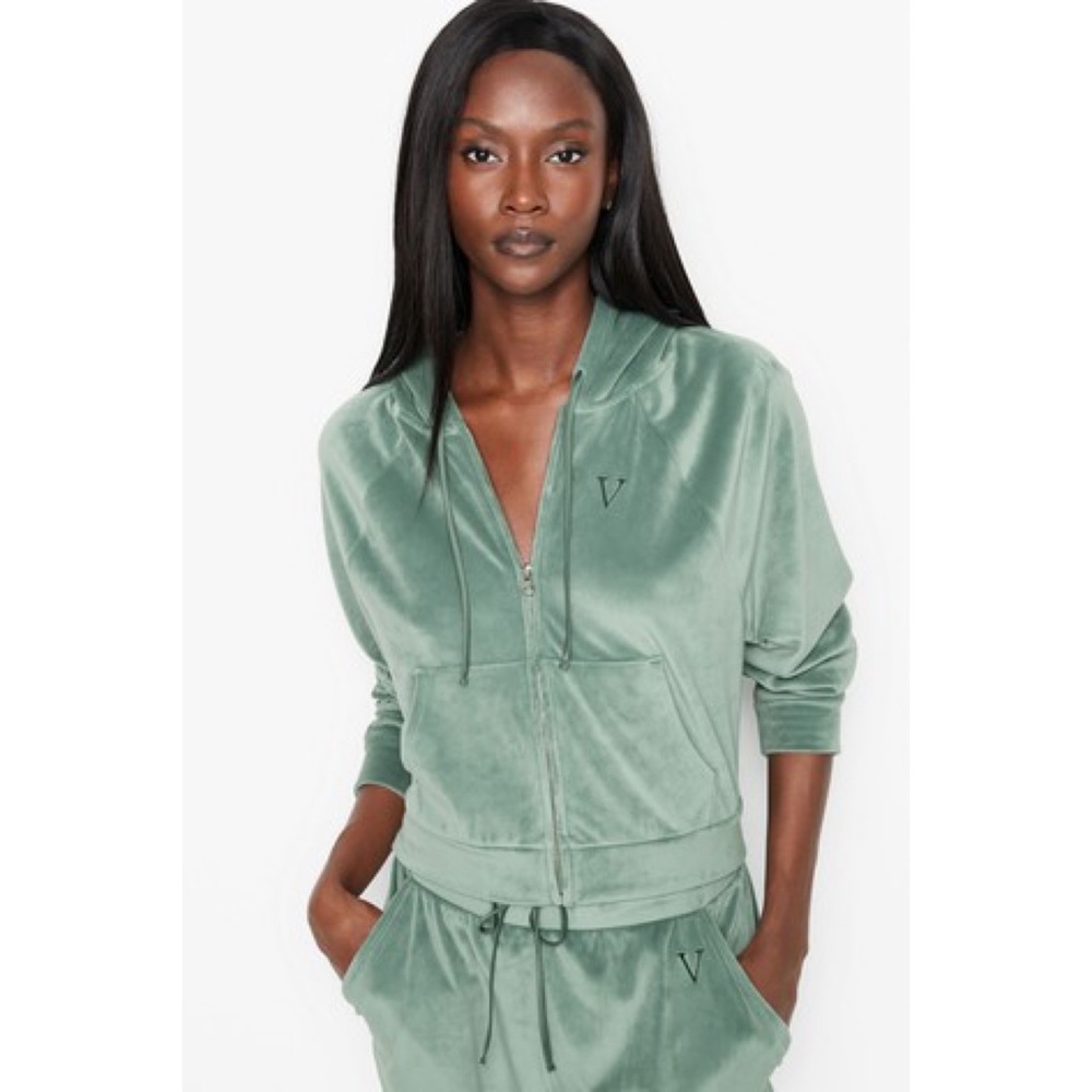 VICTORIA’S SECRET Velour Front Zip Hoodie - Seafoam